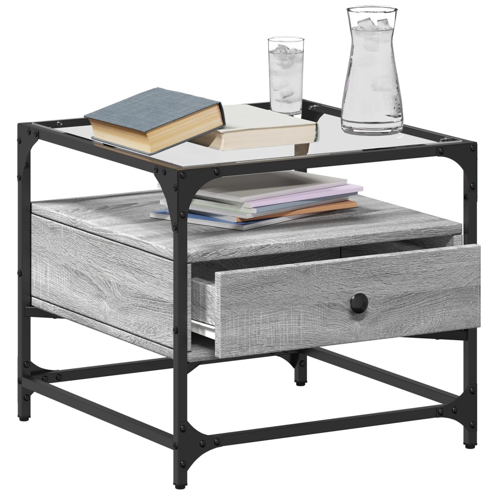 Table basse avec dessus en verre sonoma gris 50x50x45 acier