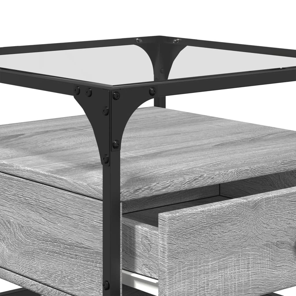 Table basse avec dessus en verre sonoma gris 50x50x45 acier