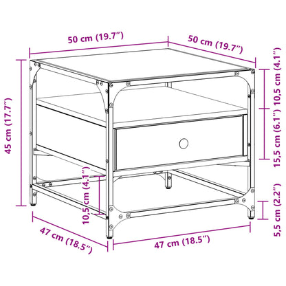 Table basse avec dessus en verre sonoma gris 50x50x45 acier