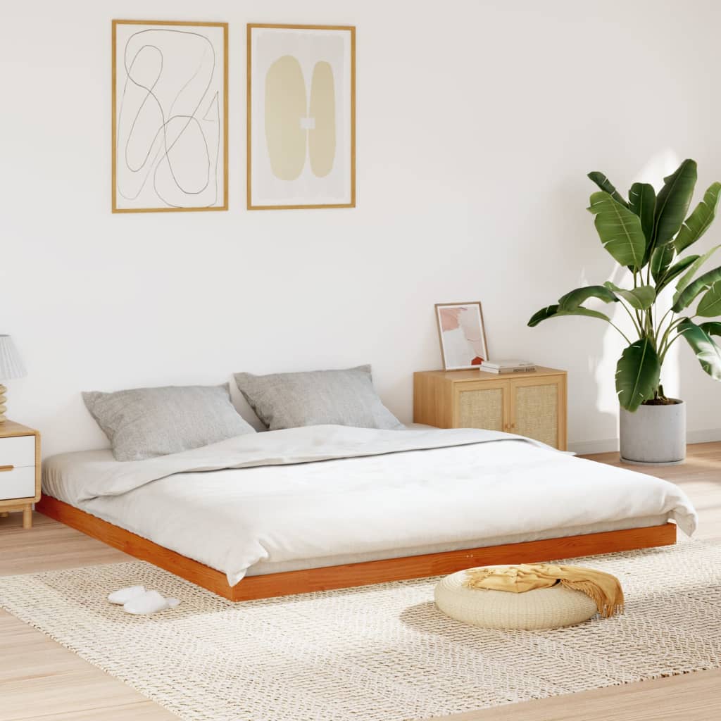 Cadre de lit sans matelas cire marron 200x200cm bois pin massif