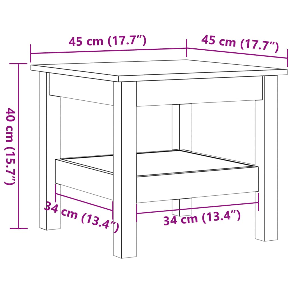 Table basse cire marron 45x45x40 cm bois massif de pin