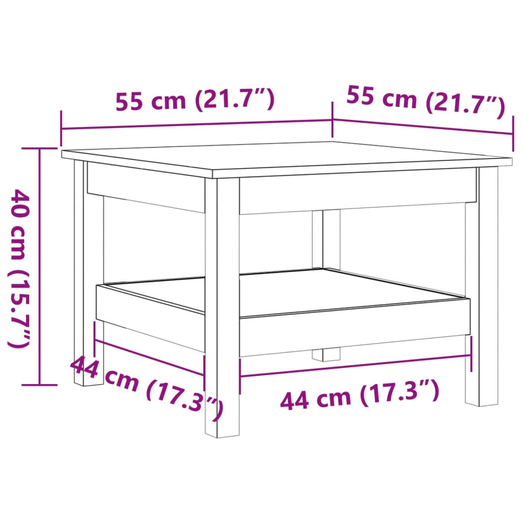 Table basse cire marron 55x55x40 cm bois massif de pin