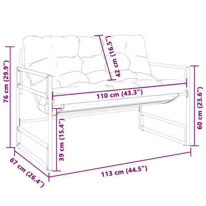 Banc de jardin avec coussin taupe 113 cm acier