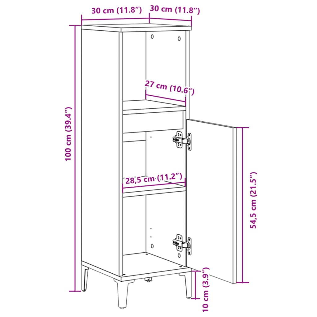 Armoire salle de bain chêne sonoma 30x30x100 cm