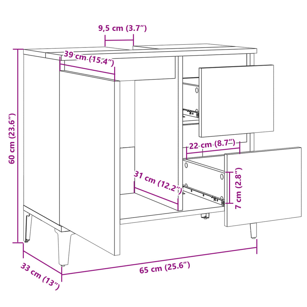 Armoire salle de bain chêne sonoma 65x33x60 cm