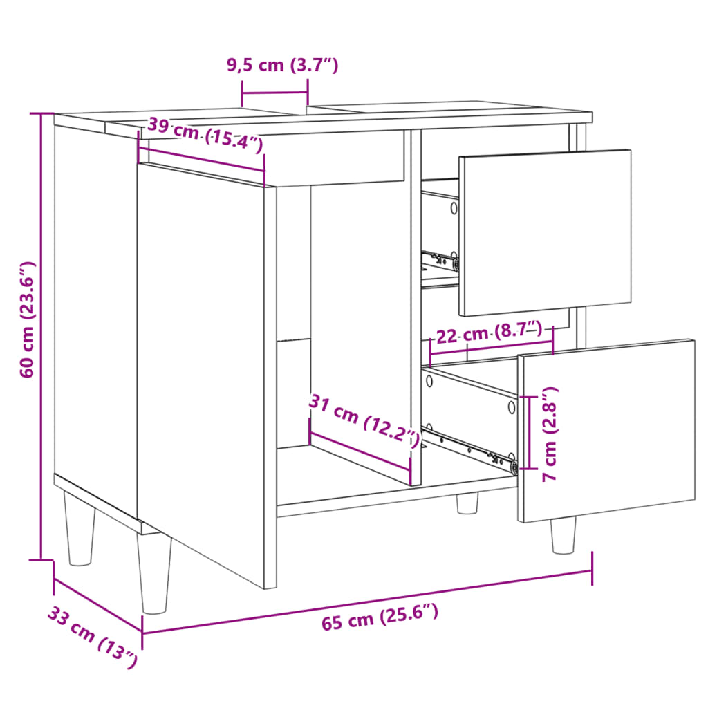 Armoire salle de bain chêne sonoma 65x33x60 cm