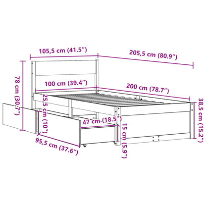 Cadre de lit sans matelas 100x200 cm bois massif de pin