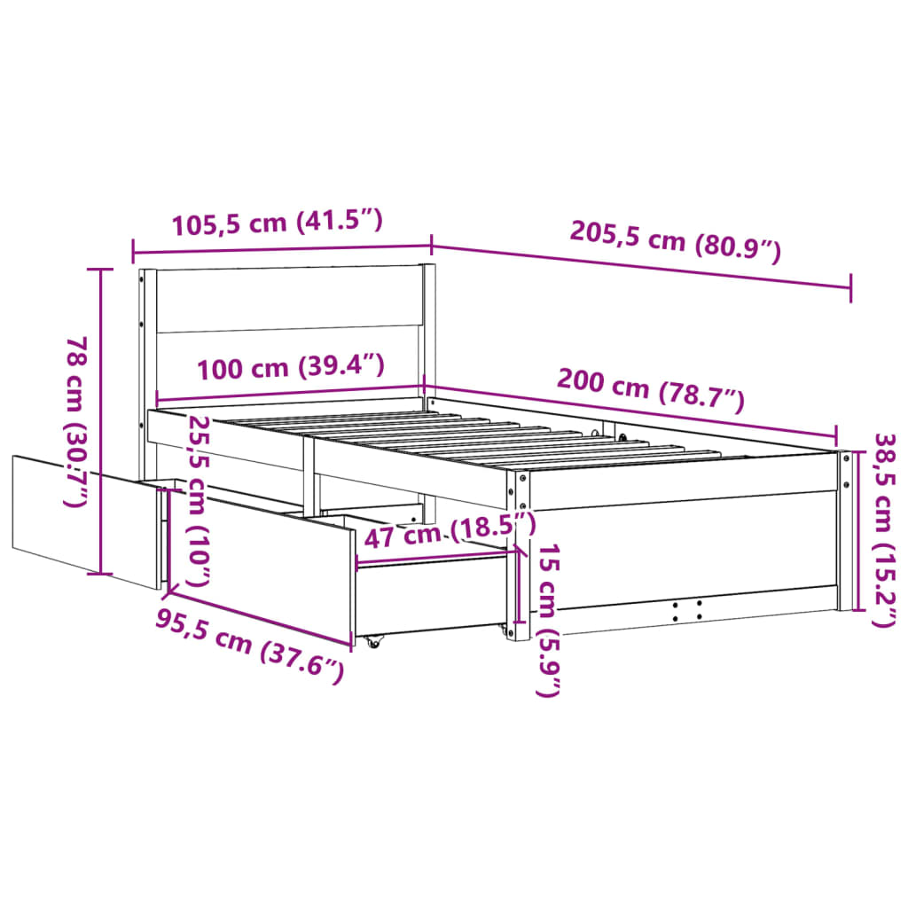 Cadre de lit sans matelas blanc 100x200 cm bois de pin massif