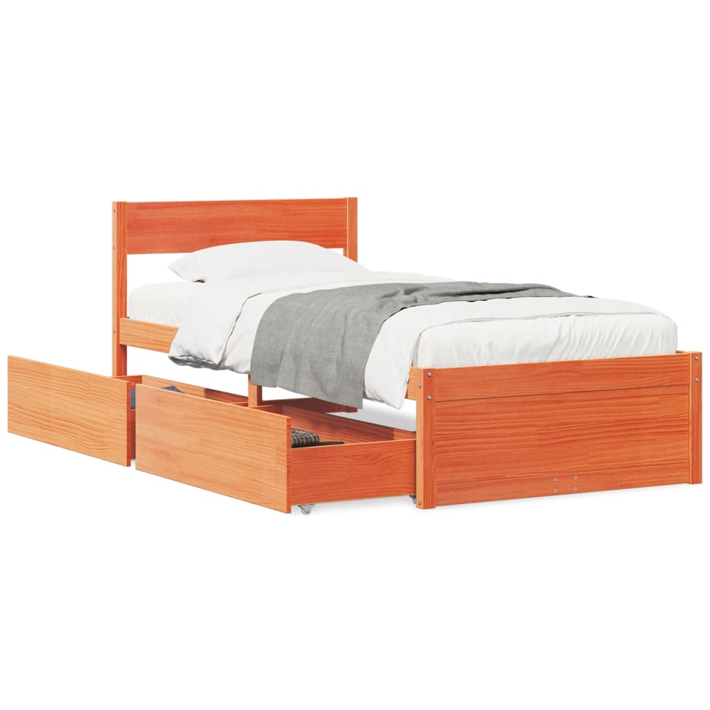 Cadre de lit sans matelas cire marron 100x200cm bois pin massif