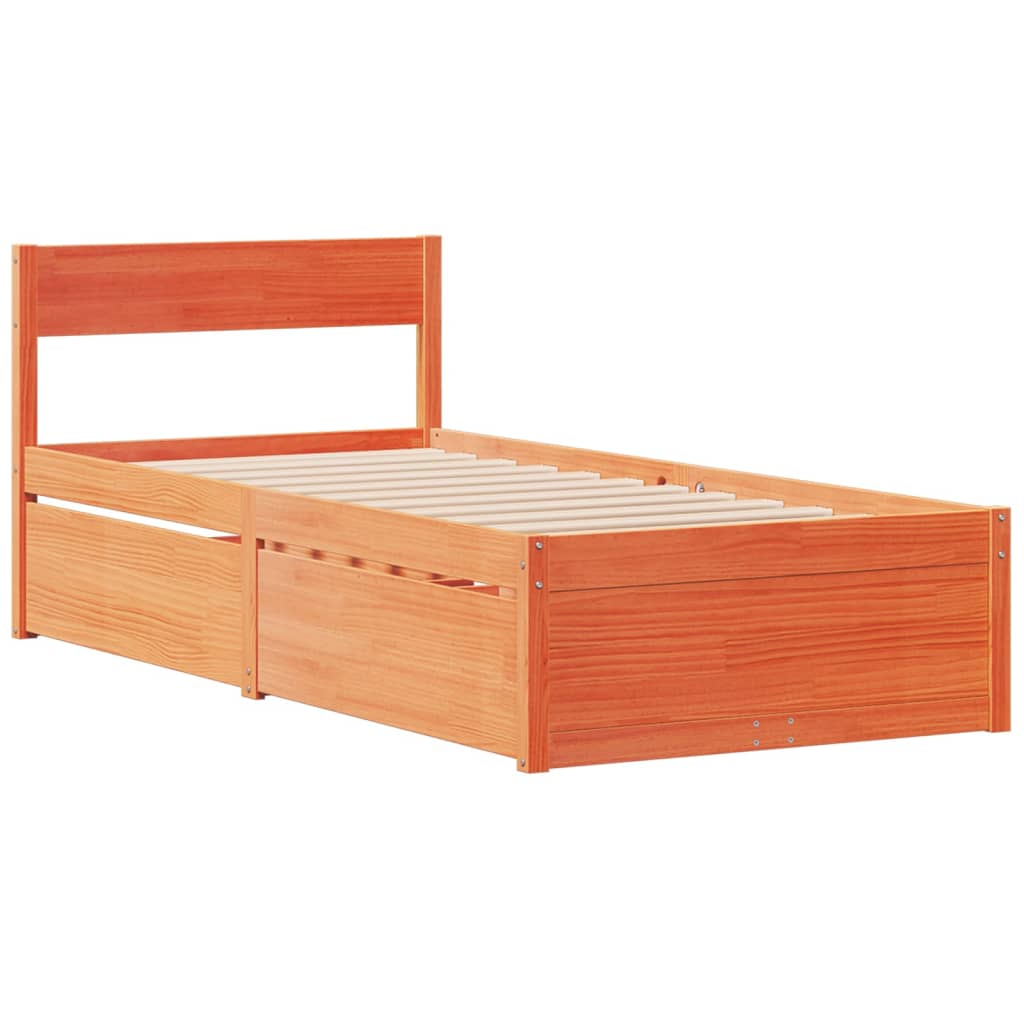 Cadre de lit sans matelas cire marron 100x200cm bois pin massif