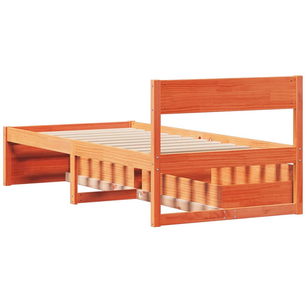 Cadre de lit sans matelas cire marron 100x200cm bois pin massif