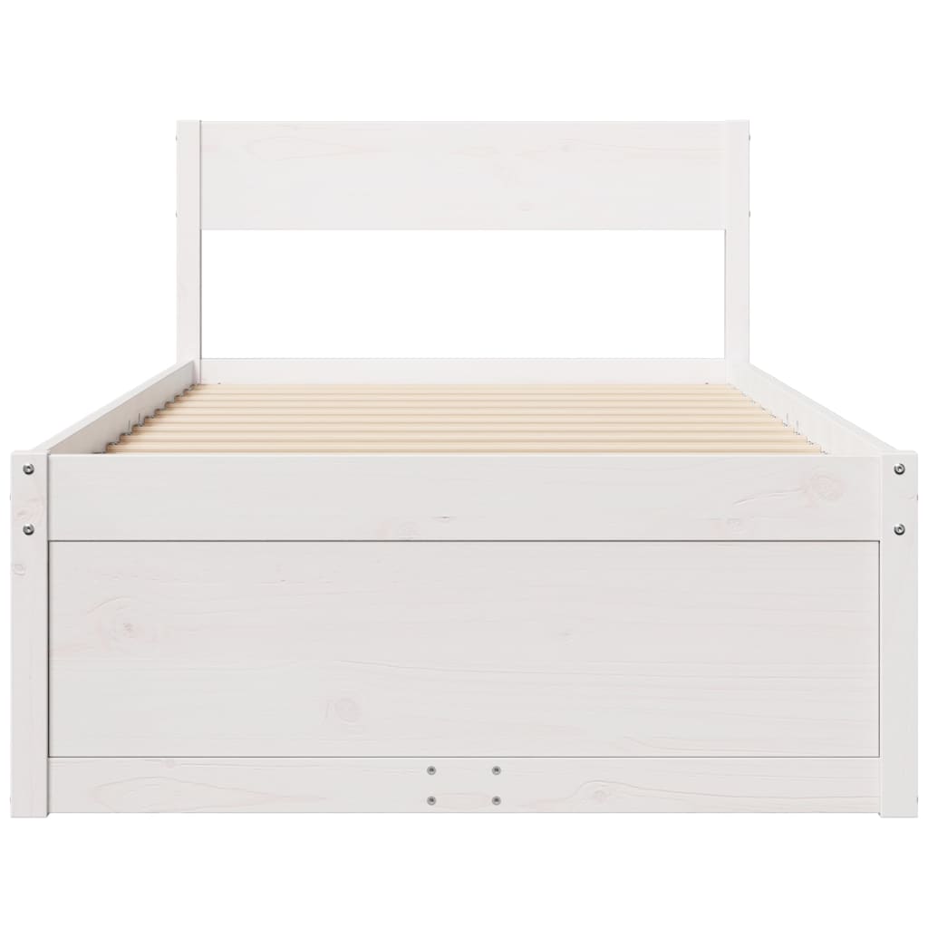 Cadre de lit sans matelas blanc 75x190 cm bois de pin massif