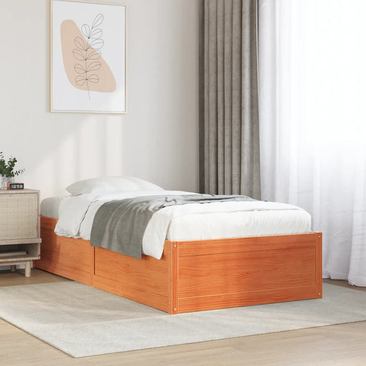 Cadre de lit sans matelas cire marron 100x200cm bois pin massif