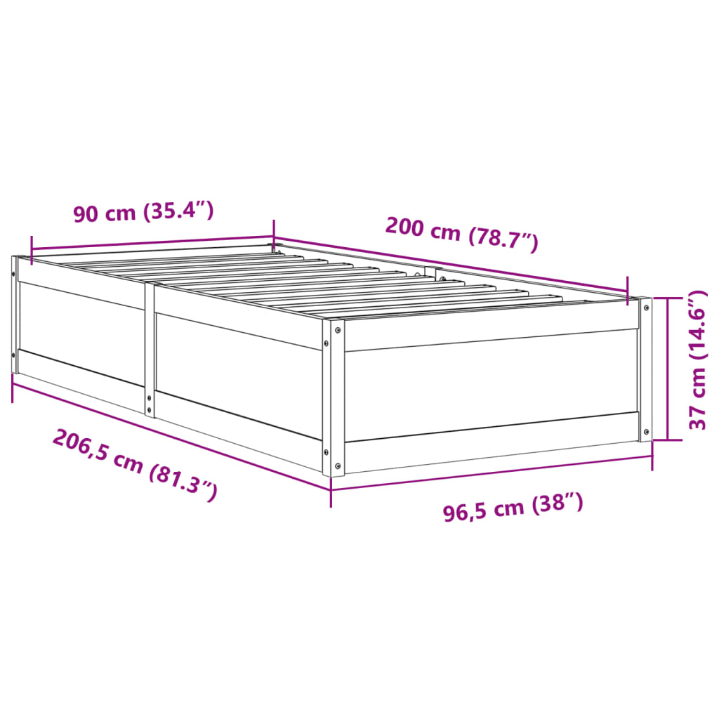 Cadre de lit sans matelas 90x200 cm bois de pin massif