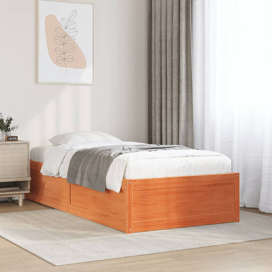 Cadre de lit sans matelas cire marron 90x190 cm bois pin massif