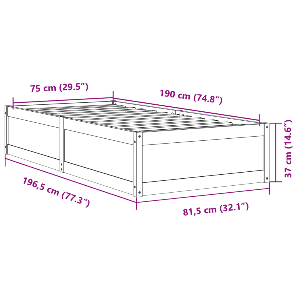 Cadre de lit sans matelas cire marron 75x190 cm bois pin massif