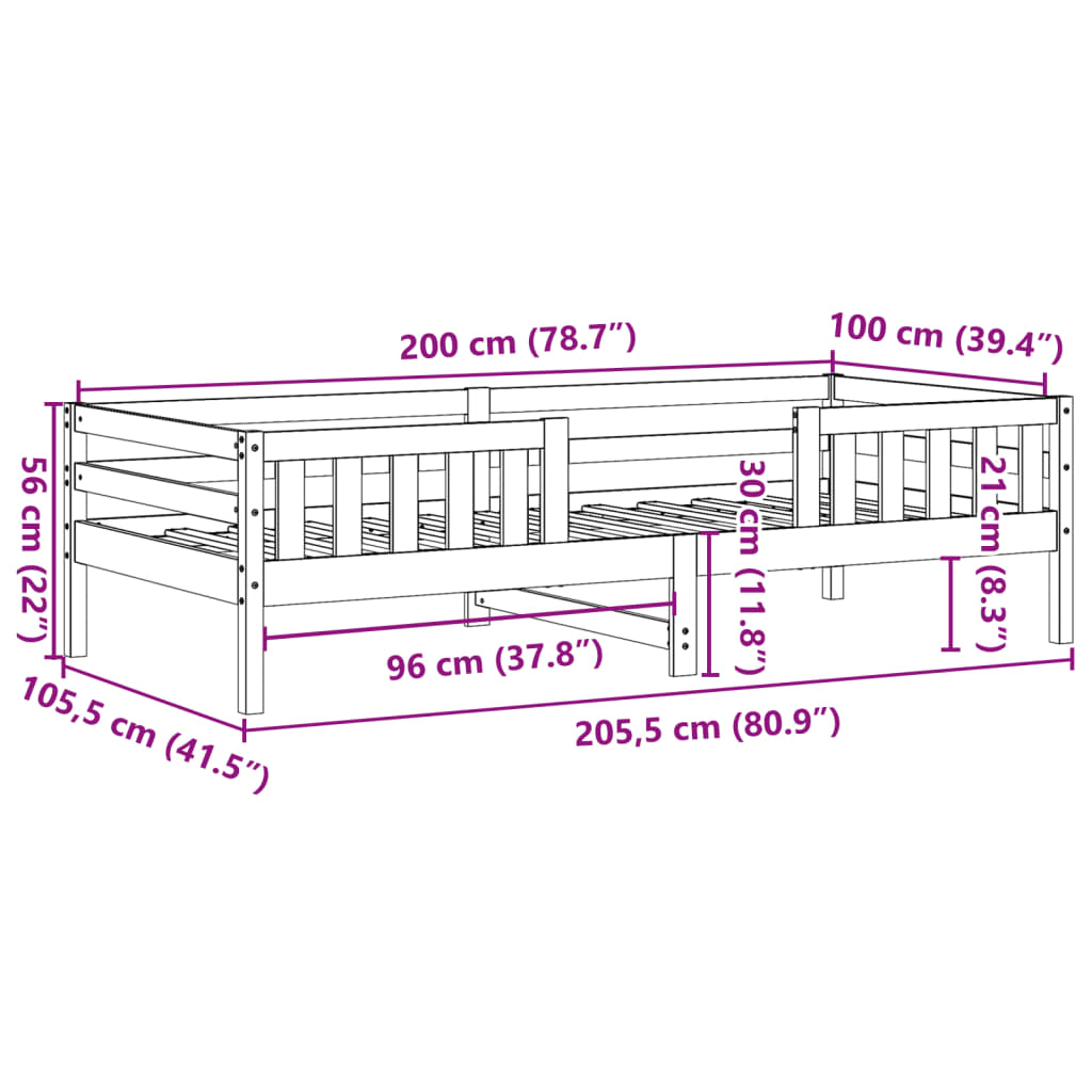 Cadre de lit sans matelas 100x200 cm bois massif de pin