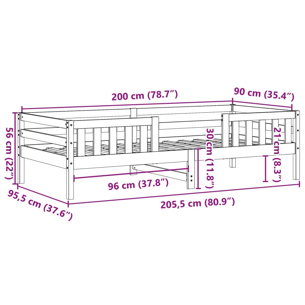 Cadre de lit sans matelas 90x200 cm bois de pin massif