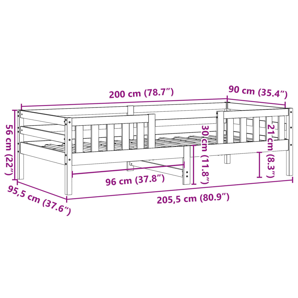 Cadre de lit sans matelas blanc 90x200 cm bois de pin massif