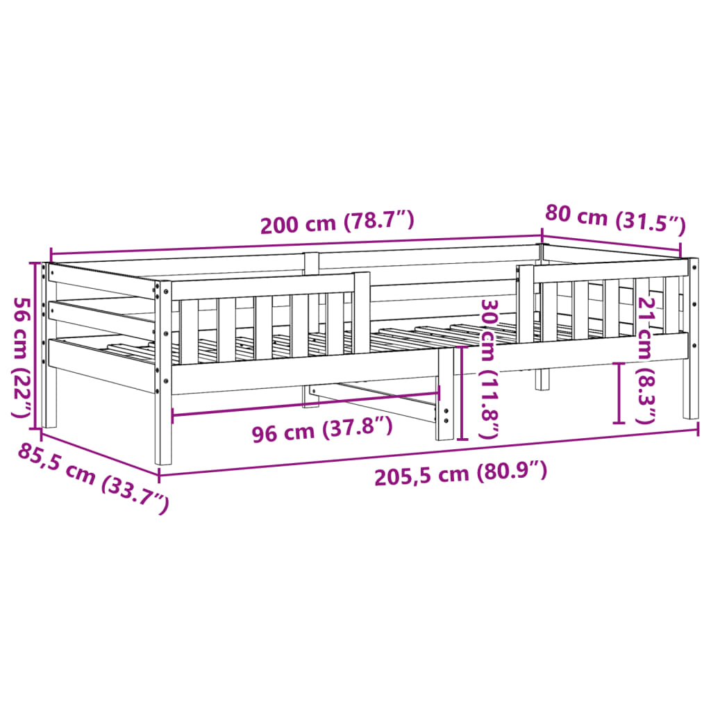 Cadre de lit sans matelas blanc 80x200 cm bois massif de pin