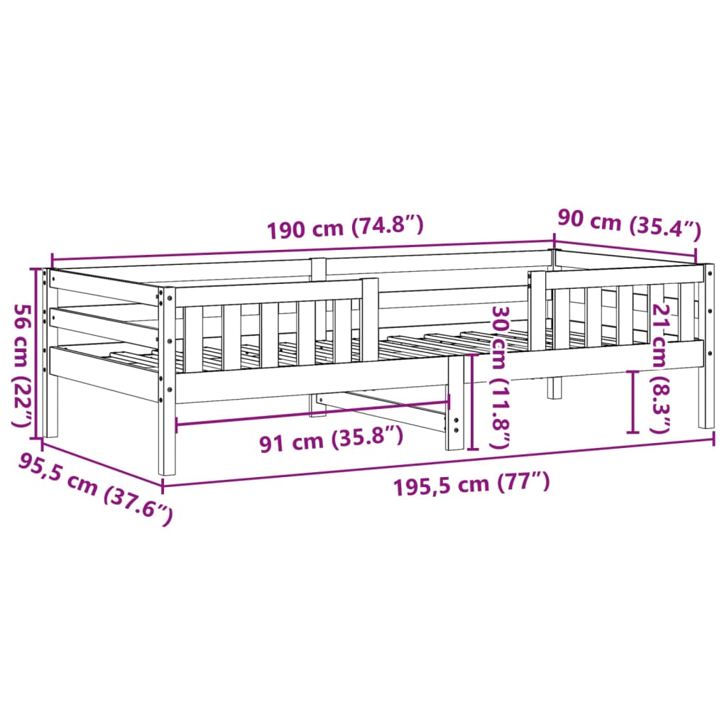 Cadre de lit sans matelas 90x190 cm bois de pin massif