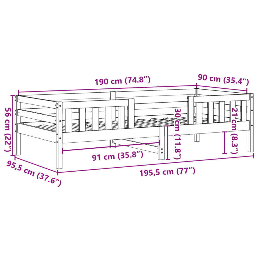 Cadre de lit sans matelas blanc 90x190 cm bois de pin massif