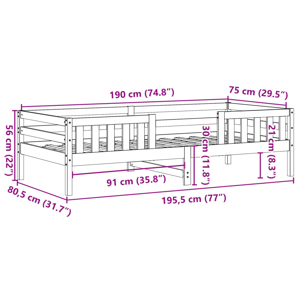 Cadre de lit sans matelas 75x190 cm bois de pin massif