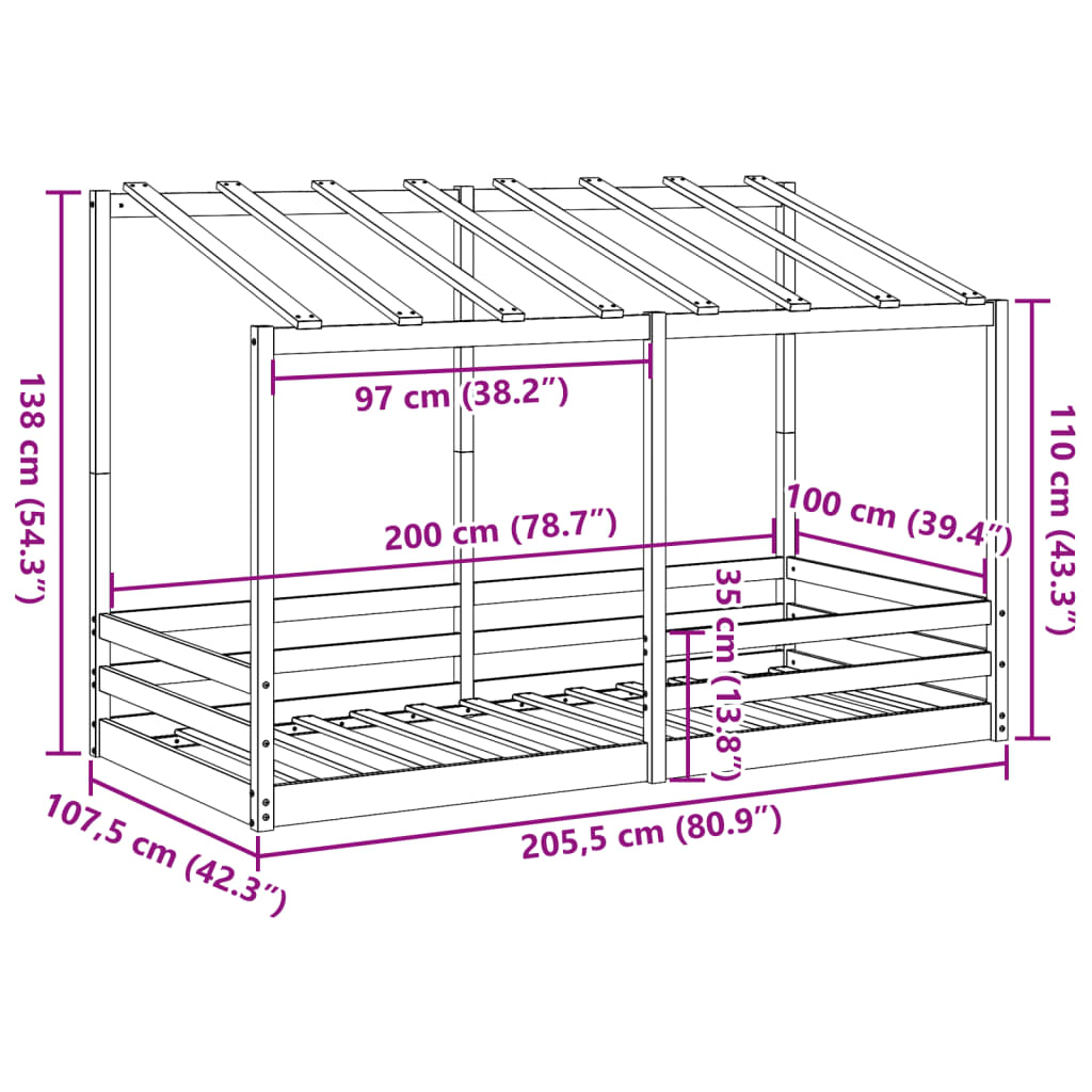 Lit pour enfants sans matelas cire marron 100x200 cm pin massif