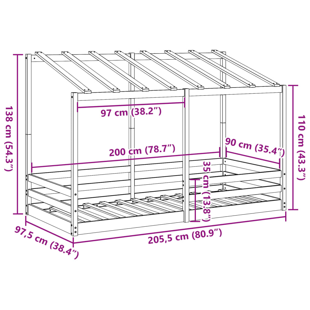 Lit pour enfants sans matelas blanc 90x200 cm bois pin massif