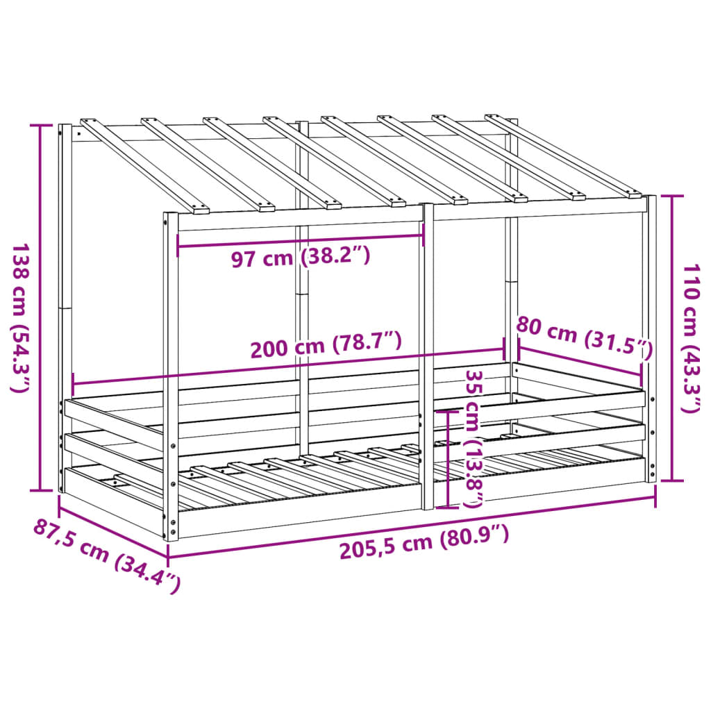 Lit pour enfants sans matelas blanc 80x200 cm bois pin massif