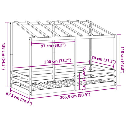 Lit pour enfants sans matelas cire marron 80x200 cm pin massif