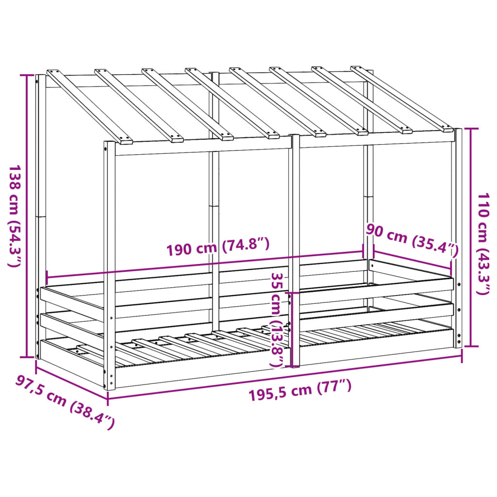 Lit pour enfants sans matelas blanc 90x190 cm bois pin massif