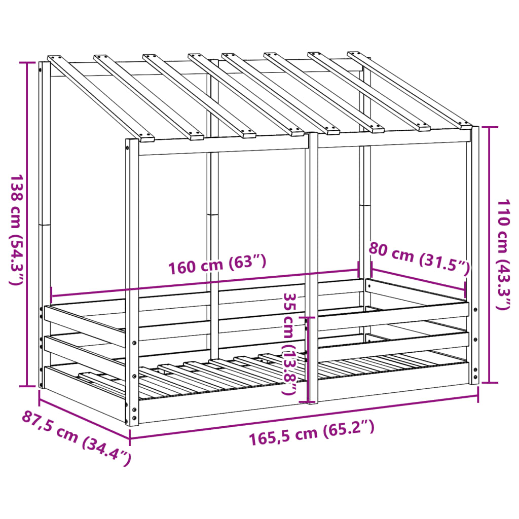 Lit pour enfants sans matelas 80x160 cm bois massif de pin