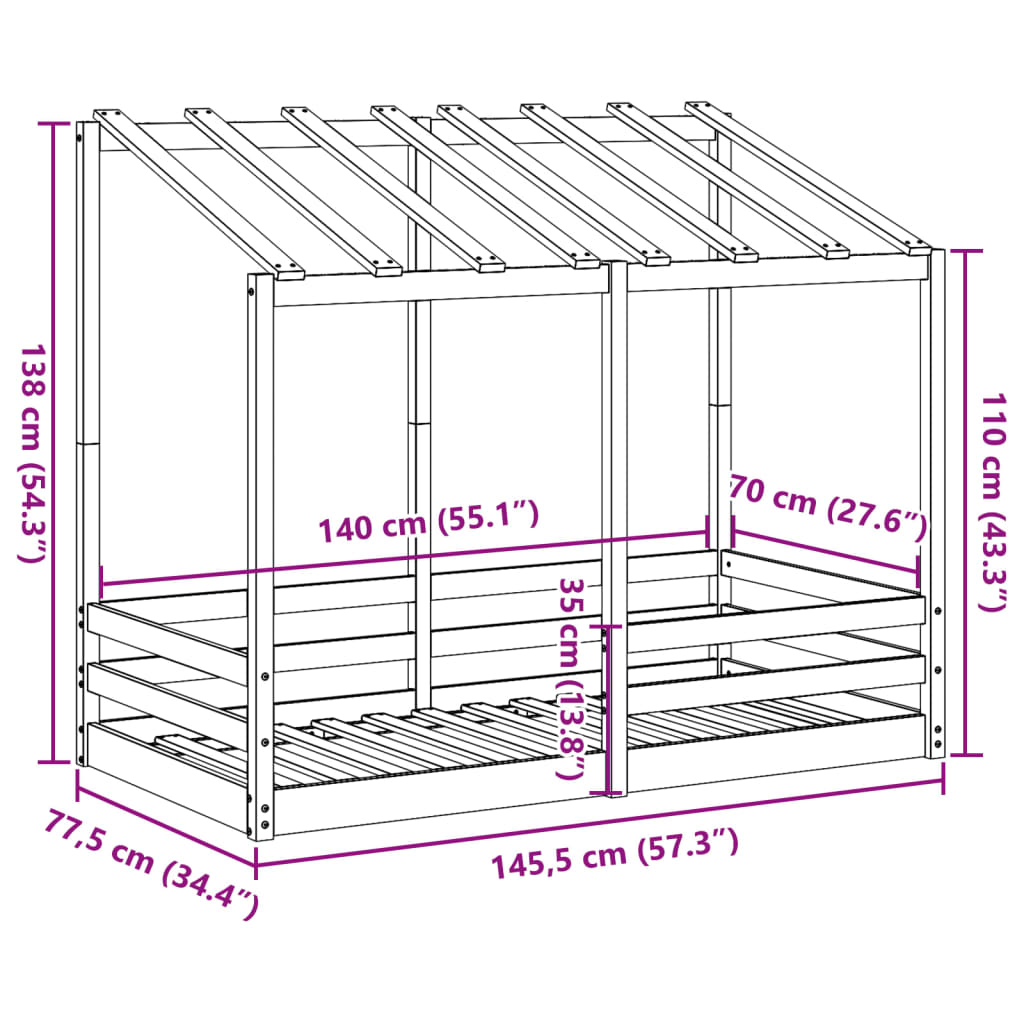 Lit pour enfants sans matelas 70x140 cm bois de pin massif