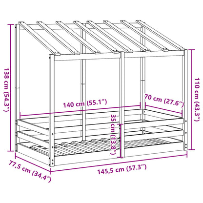 Lit pour enfants sans matelas blanc 70x140cm bois de pin massif