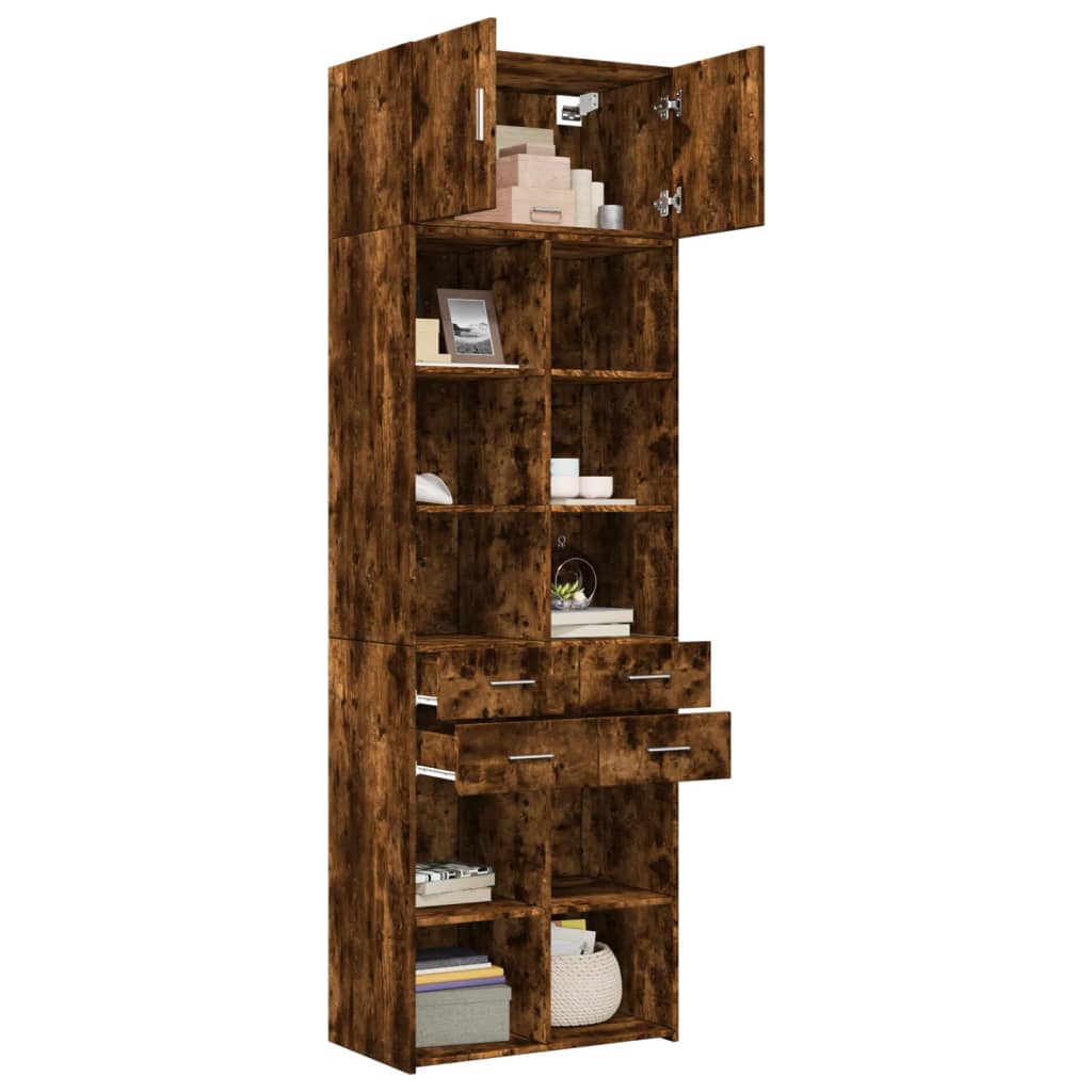 Armoire de rangement chêne fumé 70x42,5x225cm bois d'ingénierie