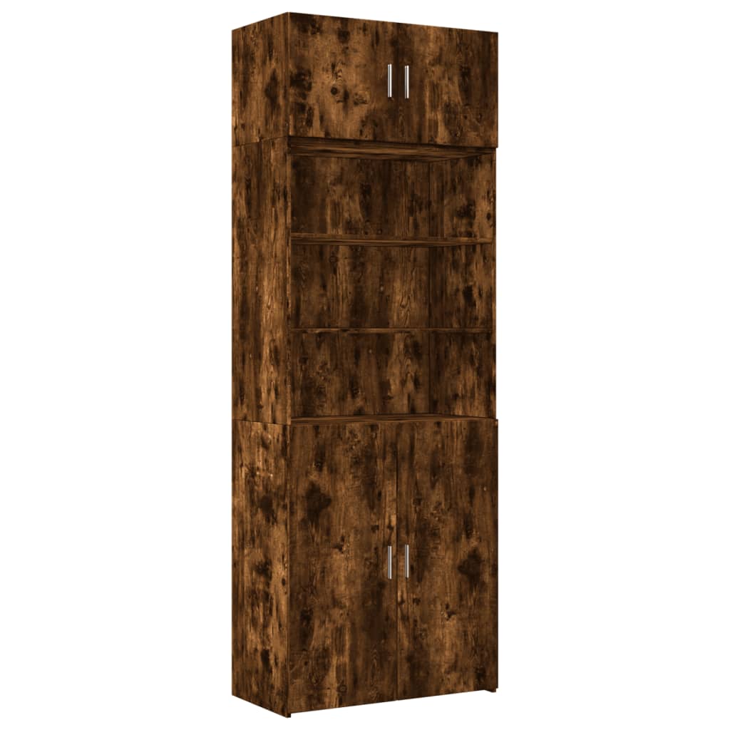 Armoire de rangement chêne fumé 80x42,5x225cm bois d'ingénierie