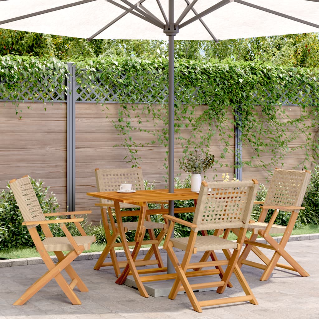 Ensemble à manger de jardin 5 pcs résine tressée et bois massif