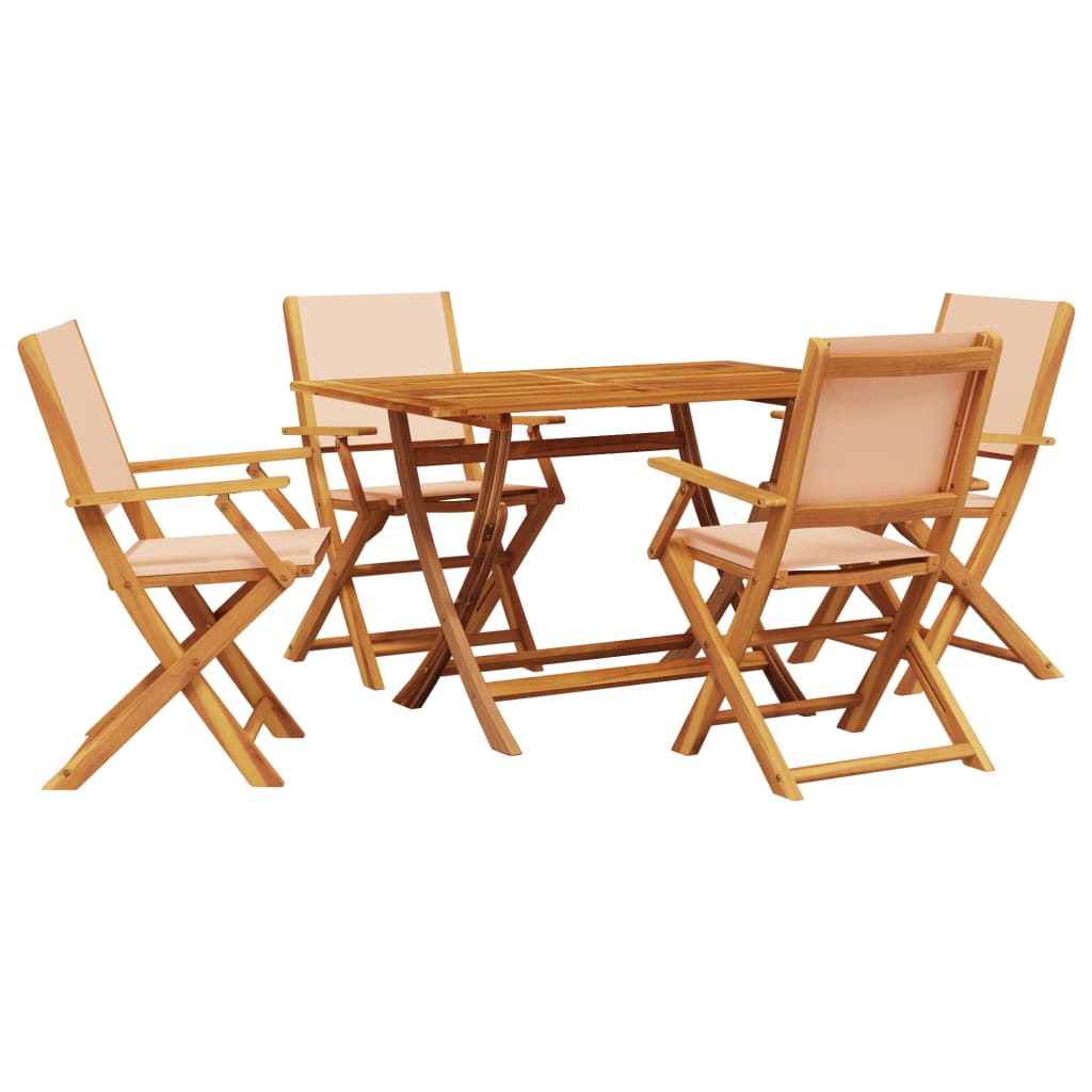 Ensemble à manger de jardin 5 pcs beige tissu et bois massif