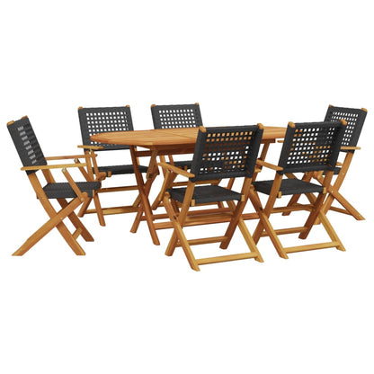 Ensemble à manger de jardin 7 pcs noir rotin et bois massif