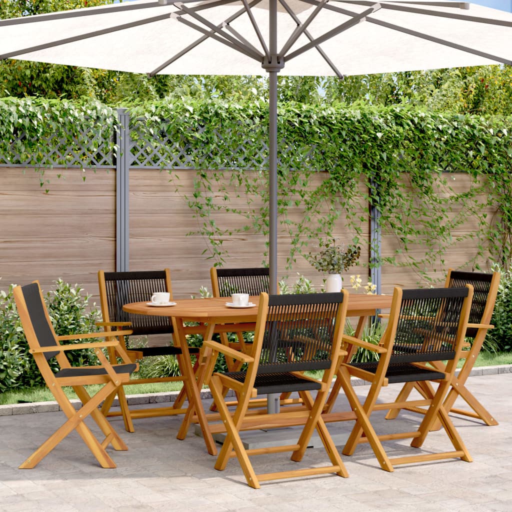 Ensemble à Manger de jardin 7pcs noir polypropylène bois massif