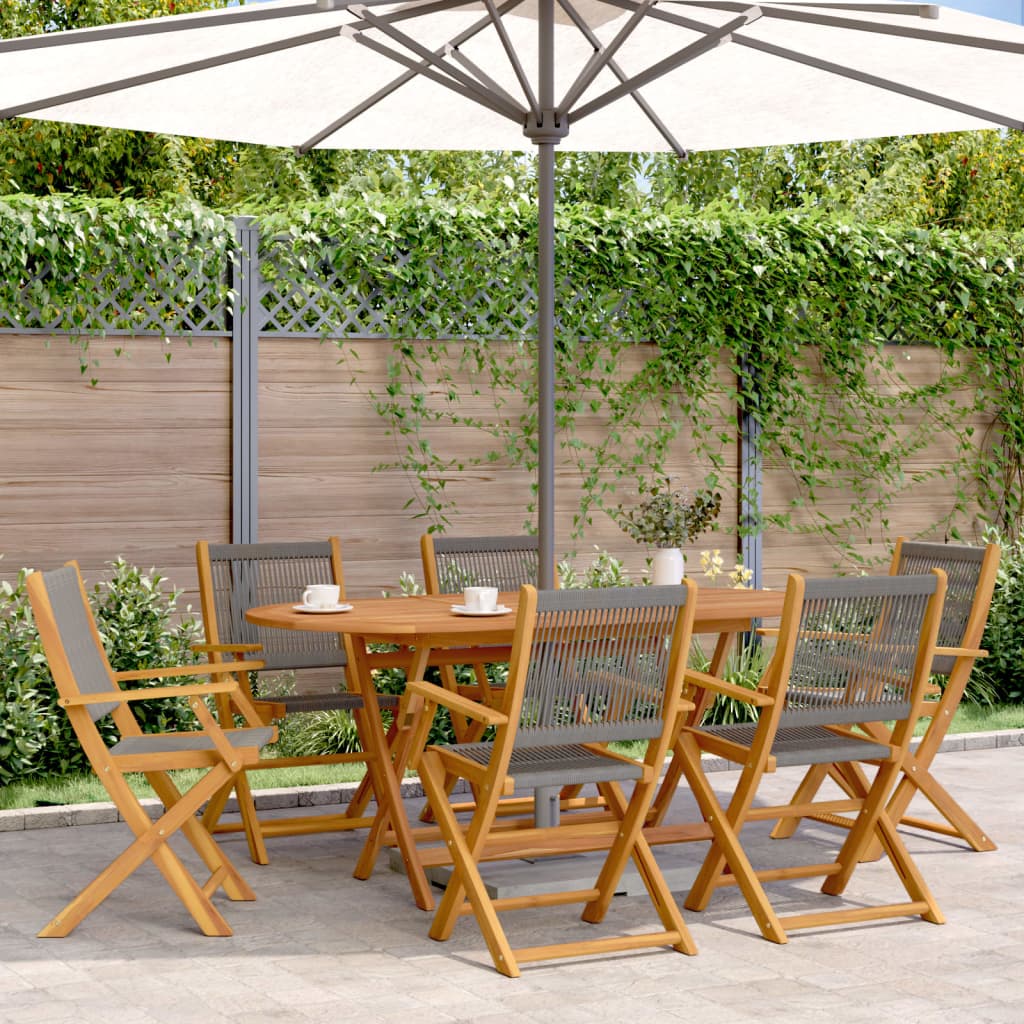 Ensemble à Manger de jardin 7pcs gris polypropylène bois massif