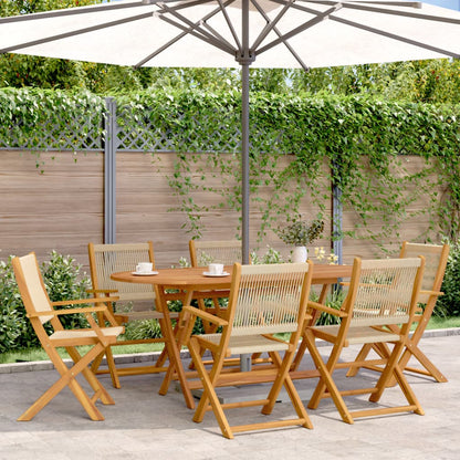 Ensemble à Manger de jardin 7pcs beige polypropylène et bois