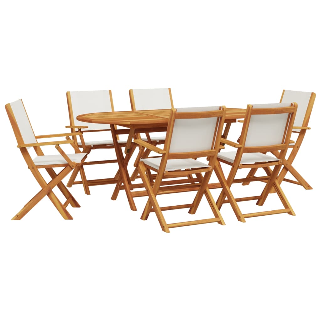 Ensemble à manger de jardin 7 pcs blanc crème tissu bois massif