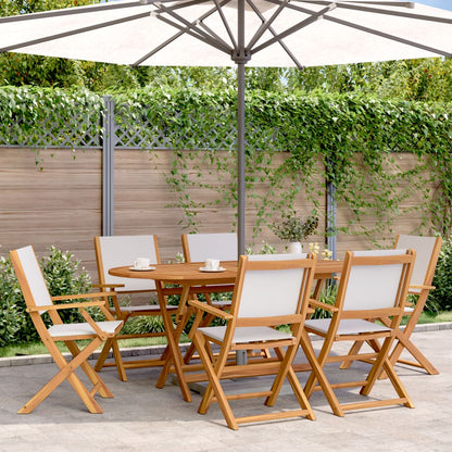 Ensemble à manger de jardin 7 pcs blanc crème tissu bois massif