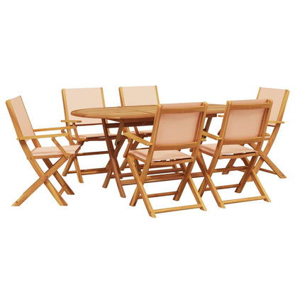 Ensemble à manger de jardin 7 pcs beige tissu et bois massif