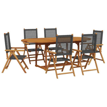 Ensemble à manger de jardin 7 pcs noir rotin et bois massif