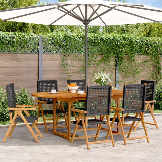 Ensemble à manger de jardin 7 pcs noir rotin et bois massif