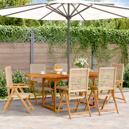 Ensemble à manger de jardin 7 pcs beige rotin et bois massif