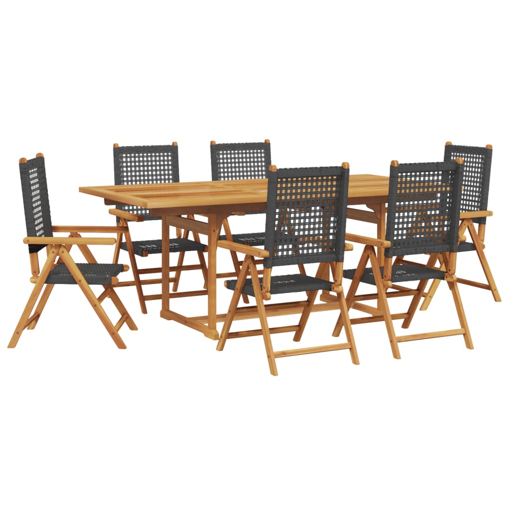 Ensemble à manger de jardin 7 pcs noir rotin et bois massif